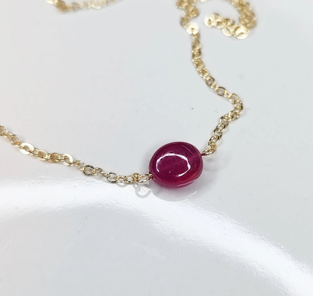 Ruby Pebble Focal Necklace with Sterling Silver & Gold Fill