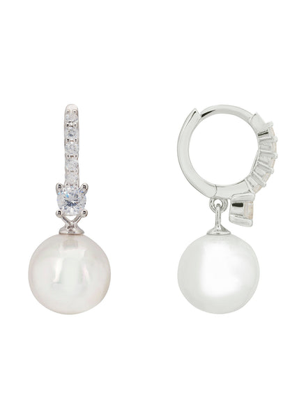 Serenity Pearl Hoop Earrings Silver