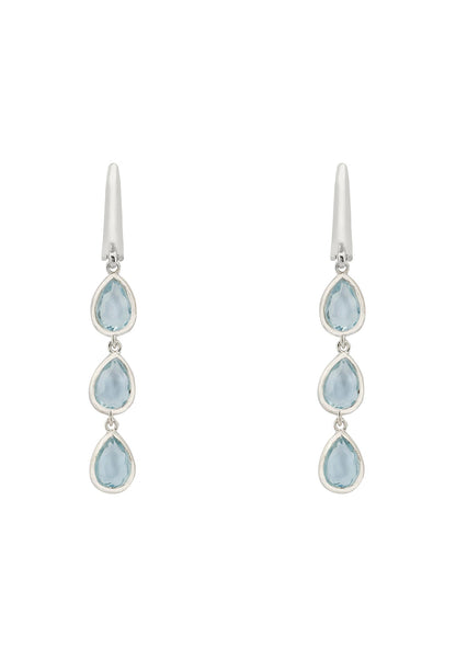 Sardinia Triple Teardrop Earrings Silver Blue Topaz