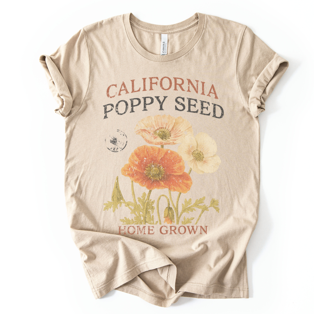 Poppy Seed, Faded Vintage Print - Bella Canvas Super Soft Fitted T Shirt