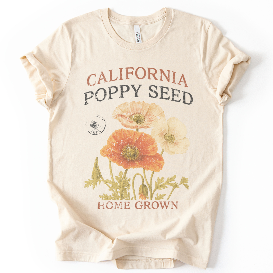 Poppy Seed, Faded Vintage Print - Bella Canvas Super Soft Fitted T Shirt