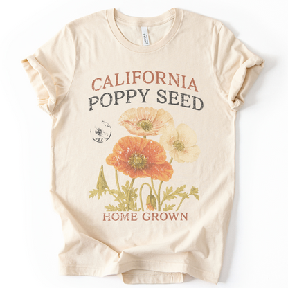 Poppy Seed, Faded Vintage Print - Bella Canvas Super Soft Fitted T Shirt