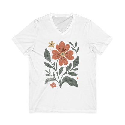 Vintage Distressed Orange Flower - Short Sleeve V Neck
