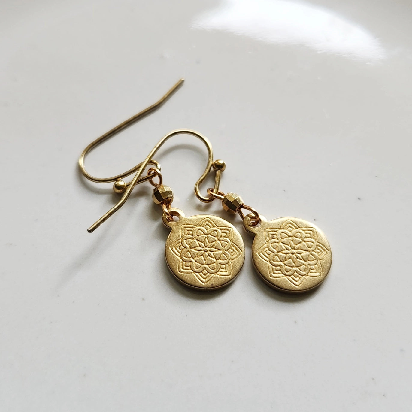 Gemstone & Lotus Charm Beaded Wire Wrapped Dangle Earrings