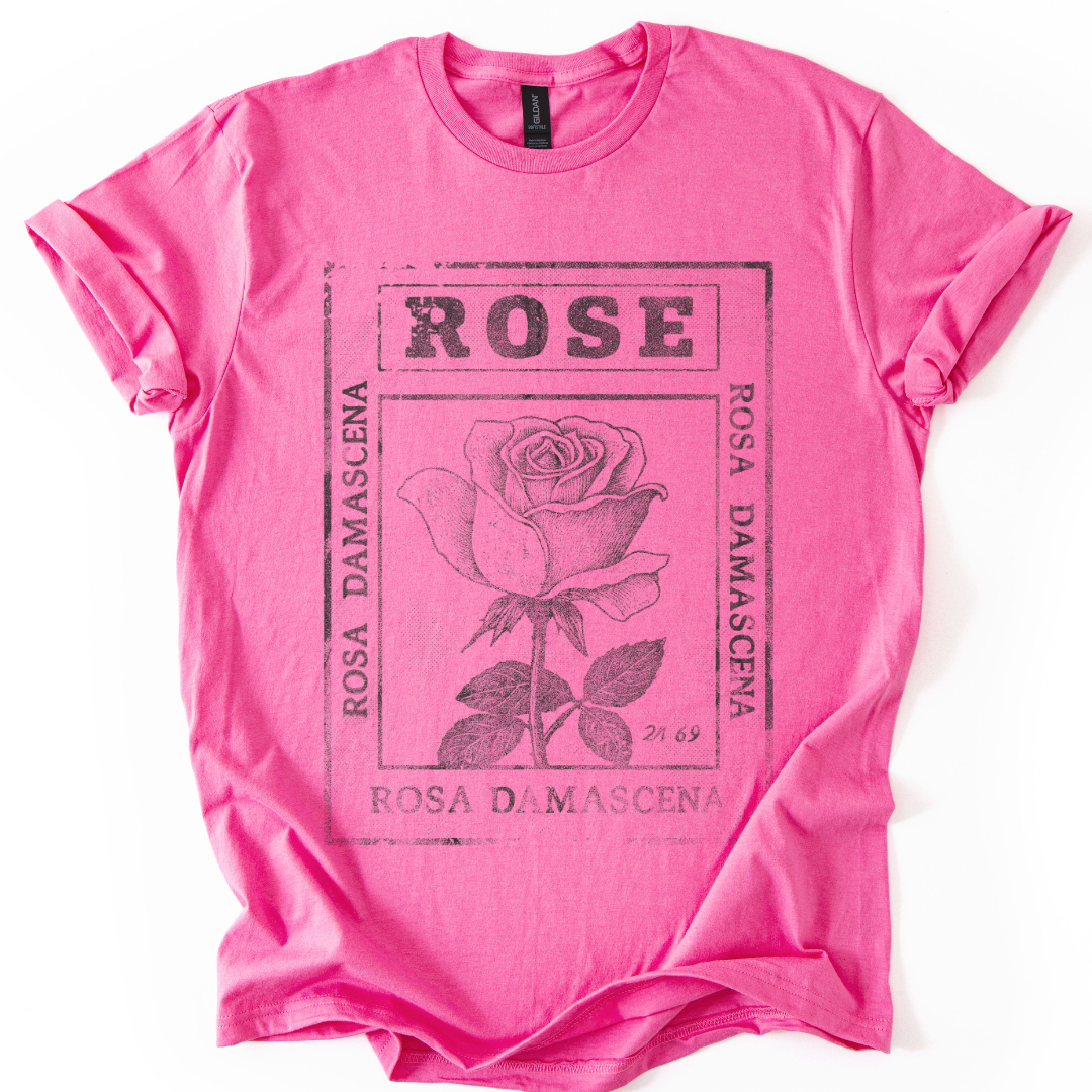 Rosa Damascena, Vintage Faded Print  - Gildan Lightweight T Shirt