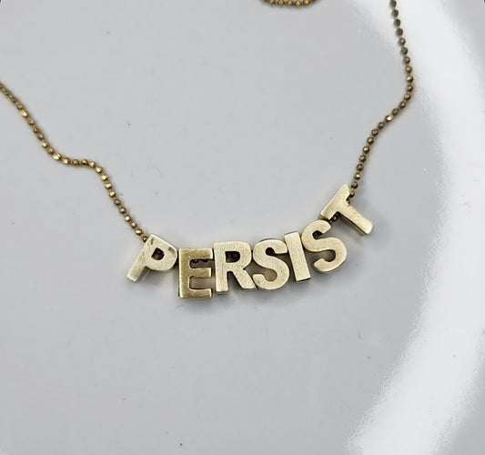 Persist Girl Power Mantra Brass Block Letter Beaded Necklace