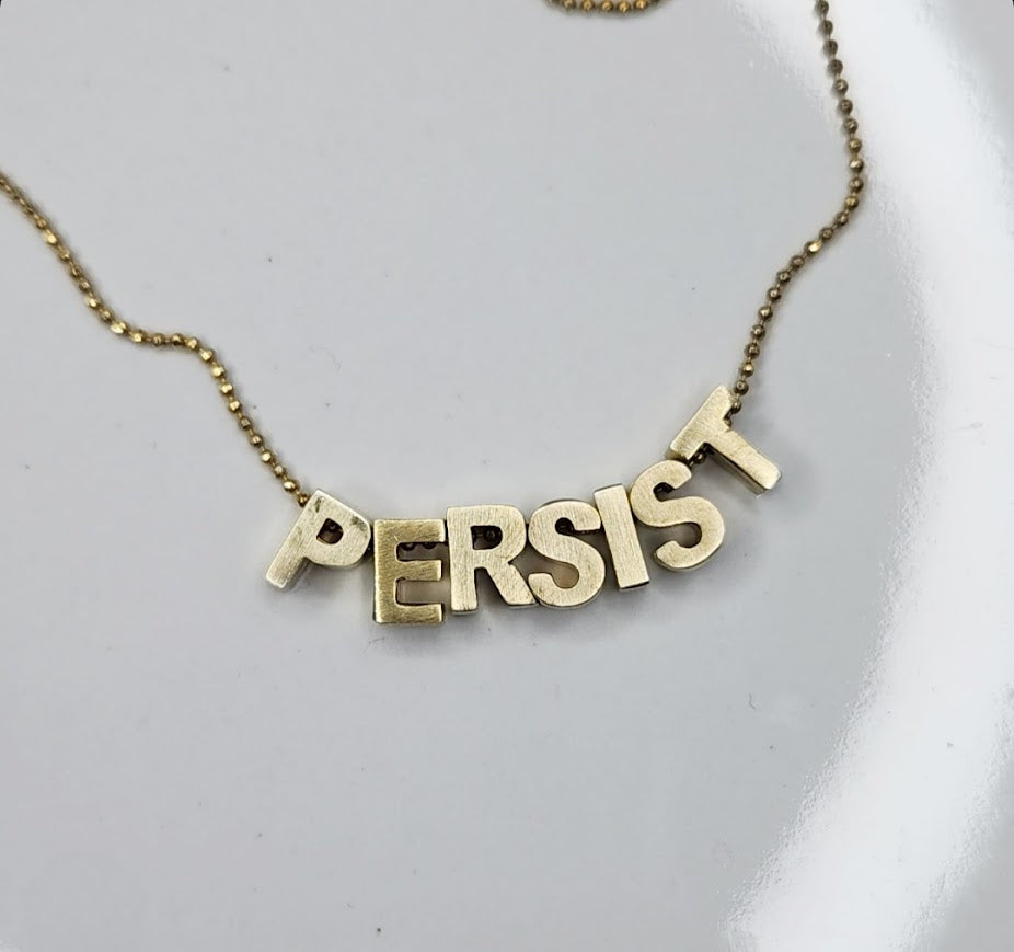 Persist Girl Power Mantra Brass Block Letter Beaded Necklace
