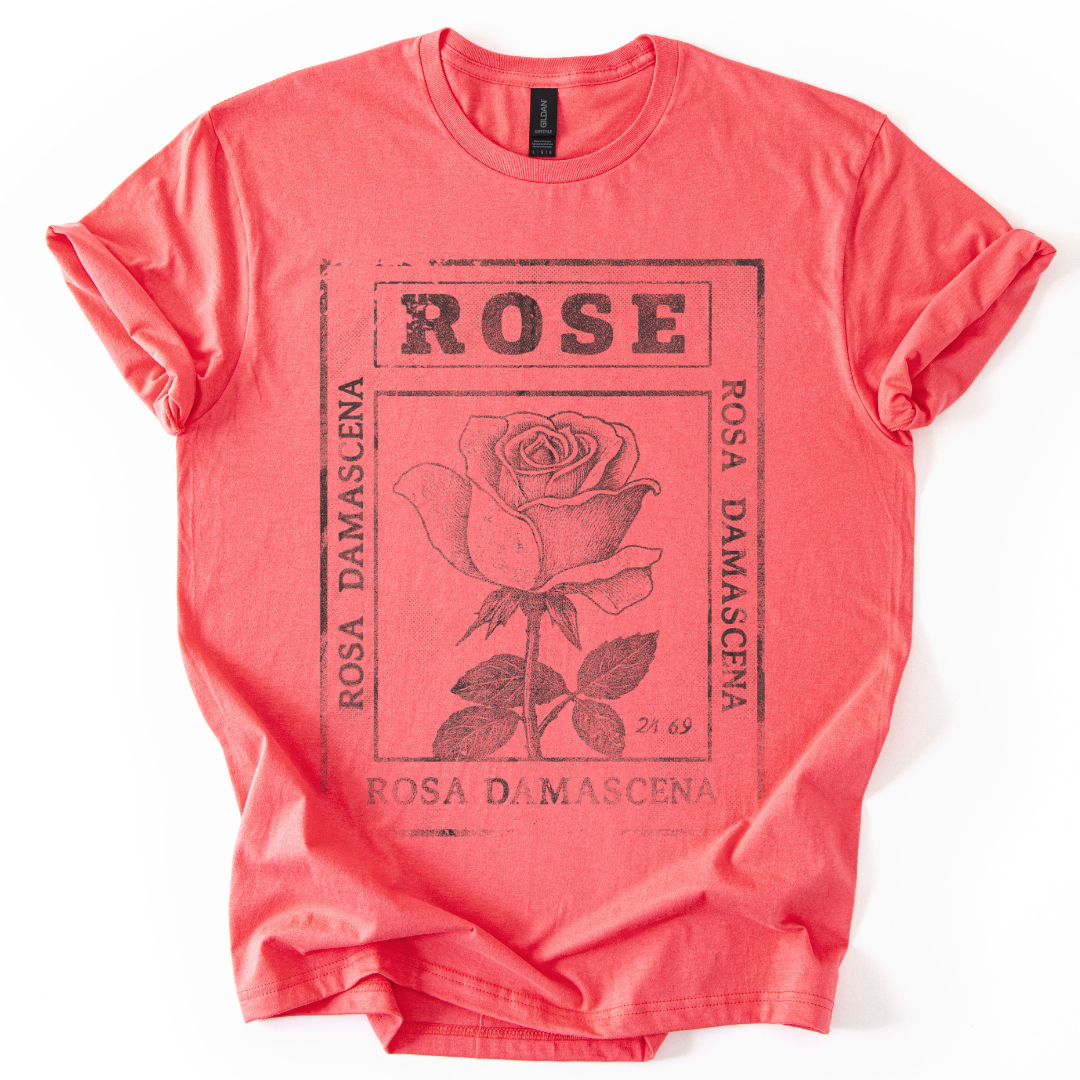 Rosa Damascena, Vintage Faded Print  - Gildan Lightweight T Shirt