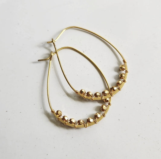 Wrapped & Beaded Brass Pear Shaped Dangle and Hoop Earrings