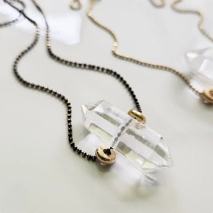 Beaded Herkimer Diamond and Lepidocrocite Brass Necklaces
