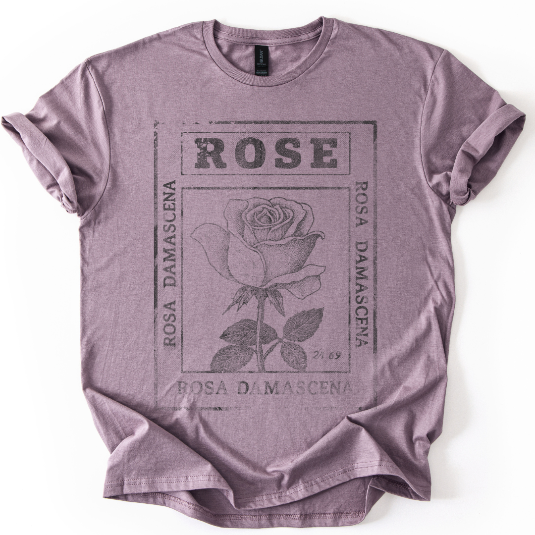 Rosa Damascena, Vintage Faded Print  - Gildan Lightweight T Shirt