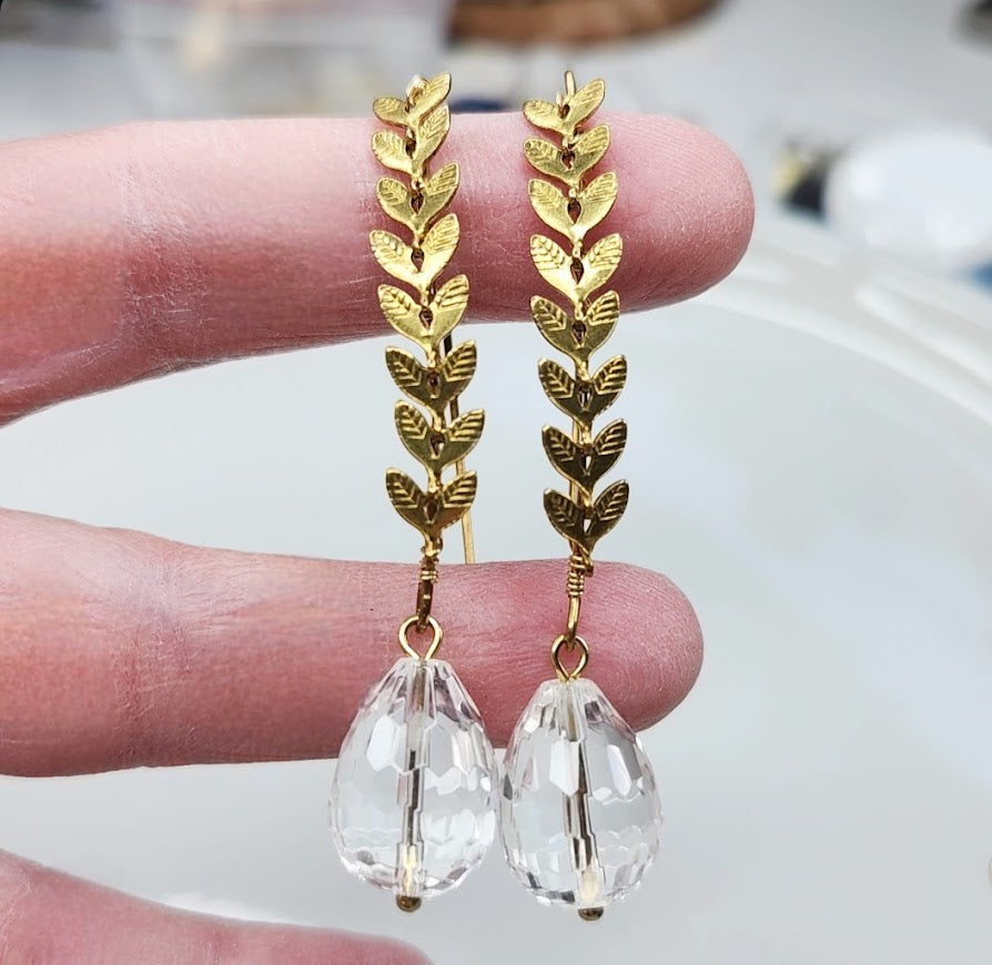 Quartz & Chevron Leaf Chain Earrings Worn By Mandy Moore