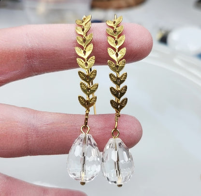 Quartz & Chevron Leaf Chain Earrings Worn By Mandy Moore