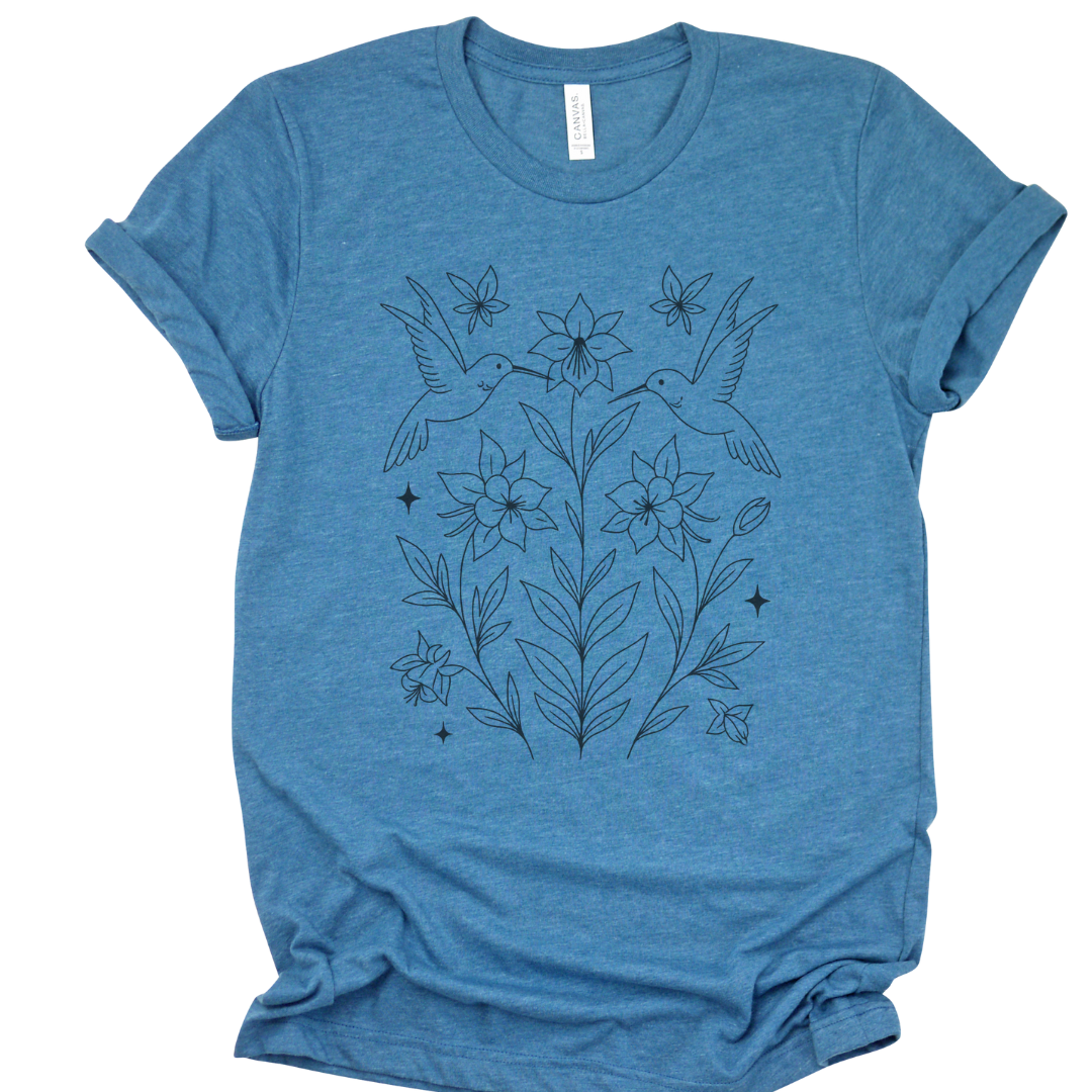 Humming Bird Blossom - Bella Canvas Super Soft Fitted T Shirt