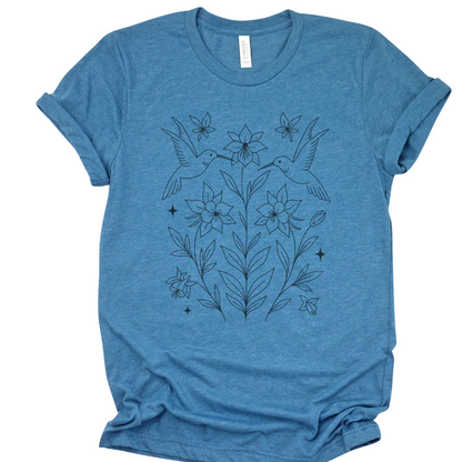 Humming Bird Blossom - Bella Canvas Super Soft Fitted T Shirt