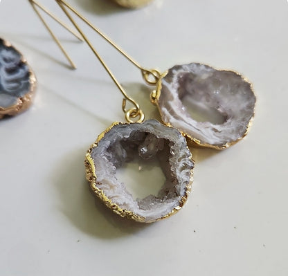 Gold Plated Agate/Druzy Dangle and Drop Earrings
