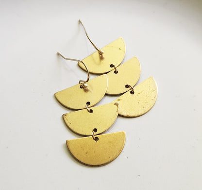 Brass Crescent Moon Phase and Lapis Lazuli Dangle Earrings