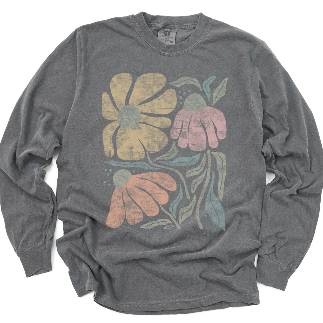 Faded Funky Flower Print - Comfort Colors Premium Long Sleeve T Shirt