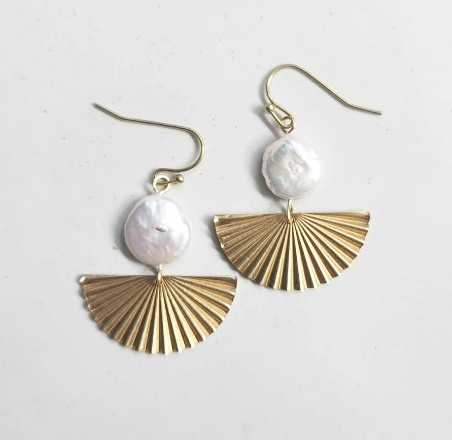 Coral Branches & Waves Freshwater Pearl Dangle Earrings