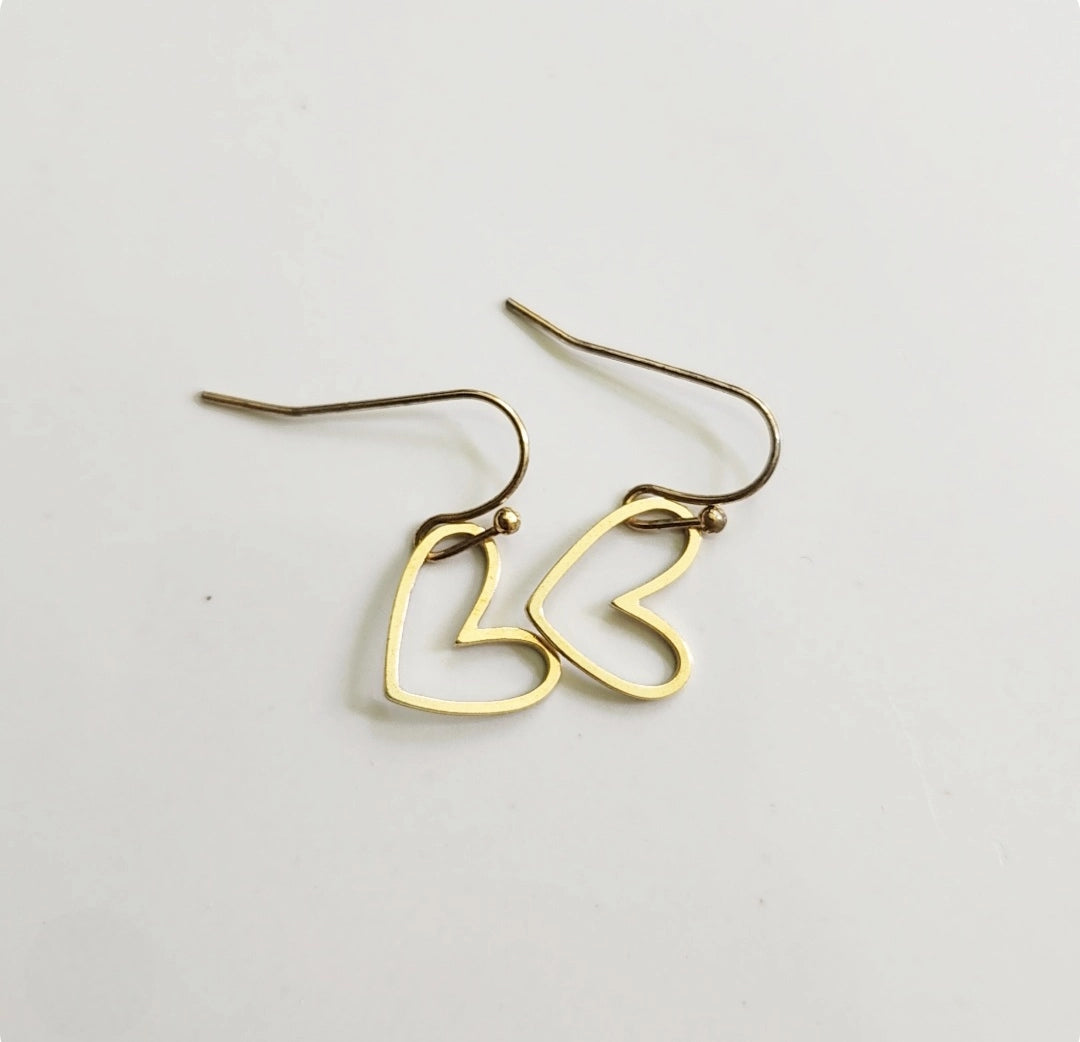 Sweet Brass Heart Mini Dangle Earrings, Love Jewelry
