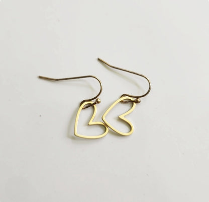 Sweet Brass Heart Mini Dangle Earrings, Love Jewelry