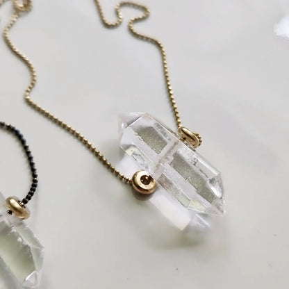 Beaded Herkimer Diamond and Lepidocrocite Brass Necklaces