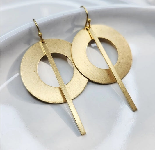 Hoop and Bar Brass Geometric Dangle Earrings