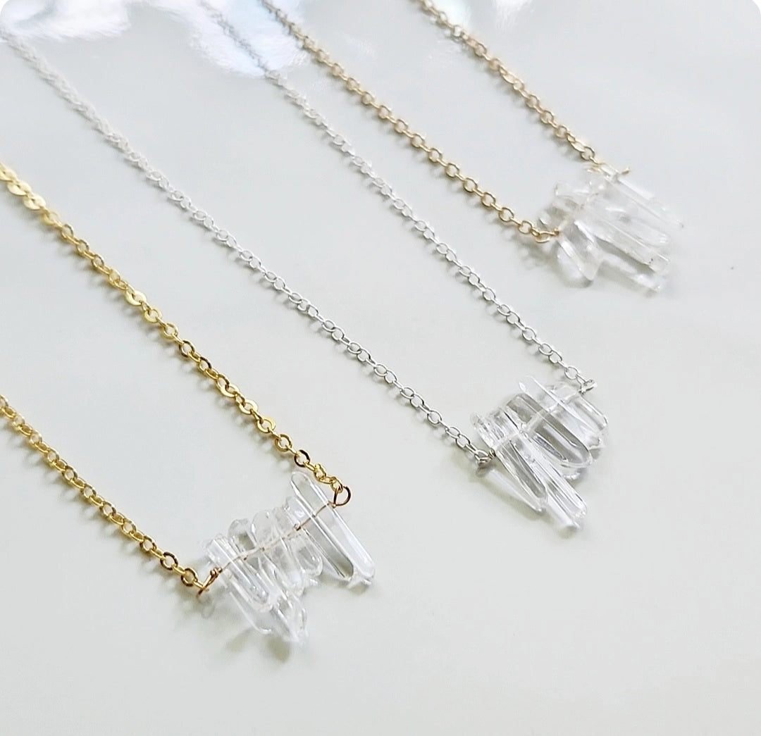 Natural Mini Quartz Stick Crystal Beaded Bib Necklace
