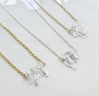 Natural Mini Quartz Stick Crystal Beaded Bib Necklace