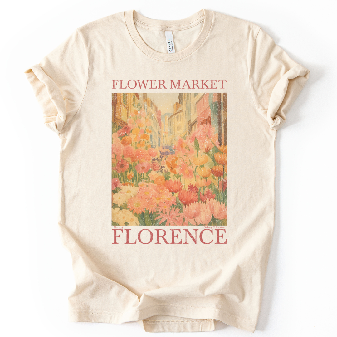 Flower Market, Vintage Distressed Poster- Bella Canvas Super Soft Fitted T Shirt