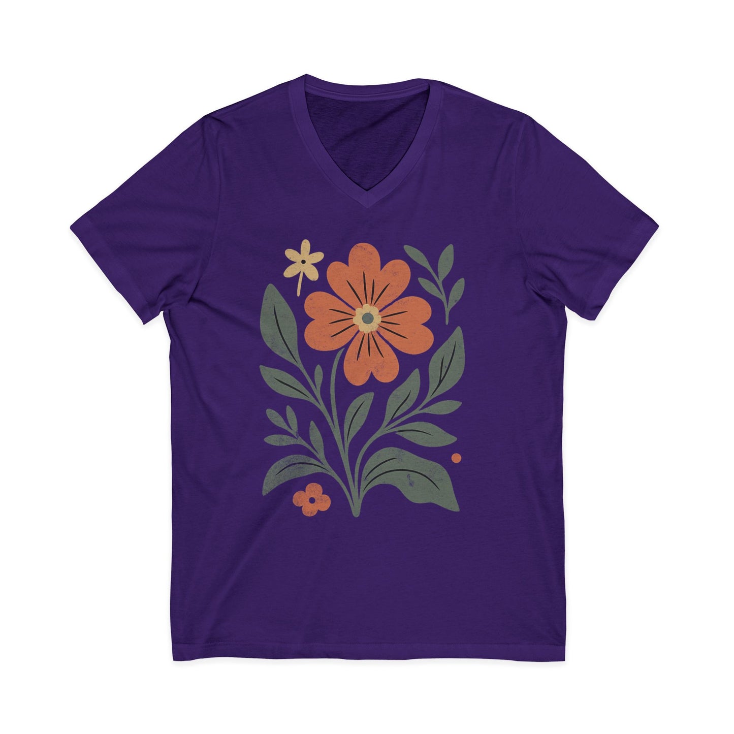 Vintage Distressed Orange Flower - Short Sleeve V Neck
