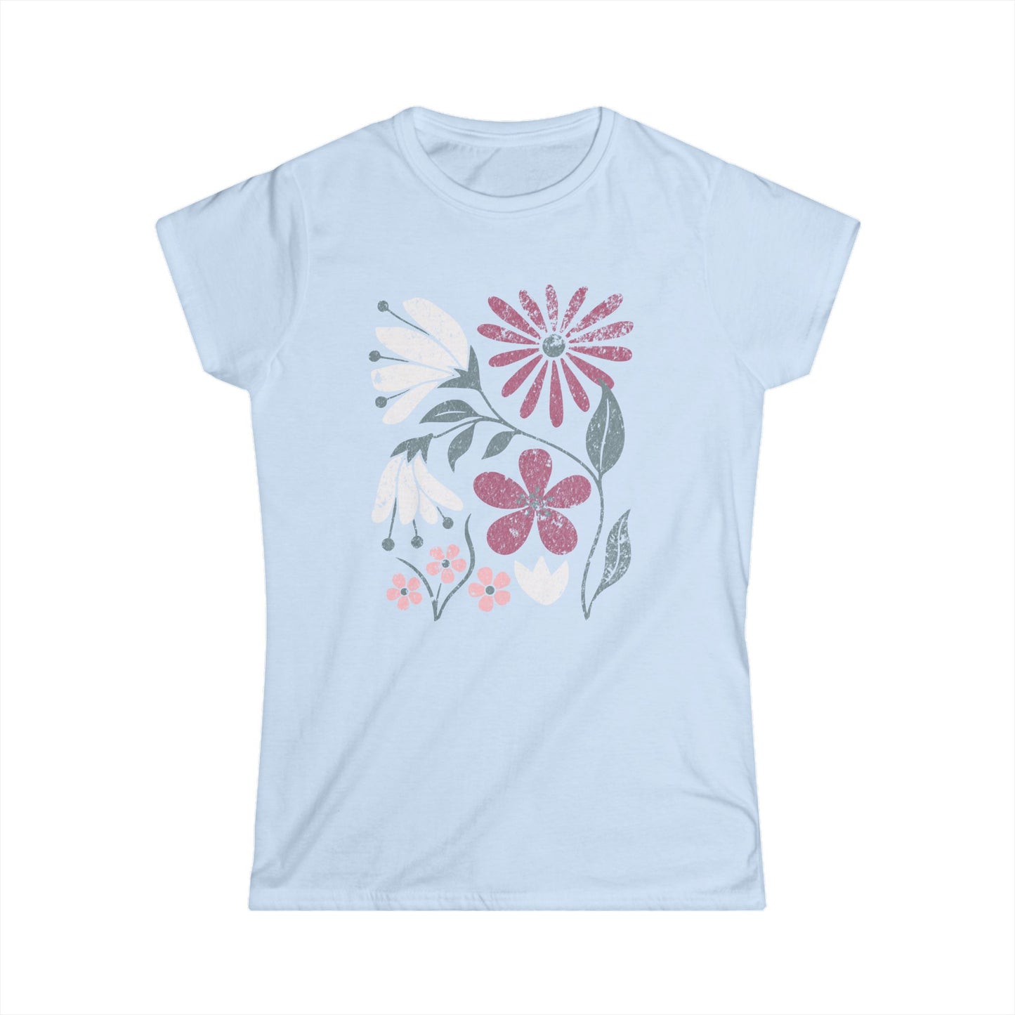 Vintage Distressed Field of Bloom Floral - Women's Softstyle Tee