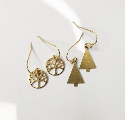 Tree of Life and Christmas Fir Tree Mini Dangle Earrings