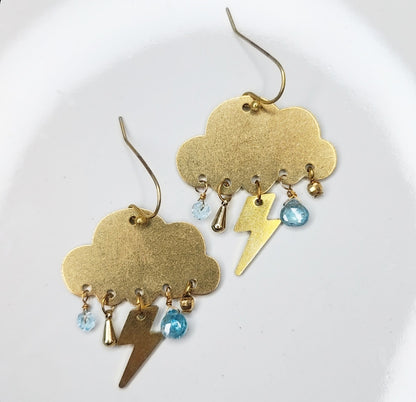 Rain Cloud and Gemstone Chandelier Earrings