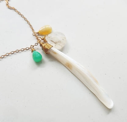Chrysoprase, Opal, Mother of Pearl & Rutile Quartz Necklace