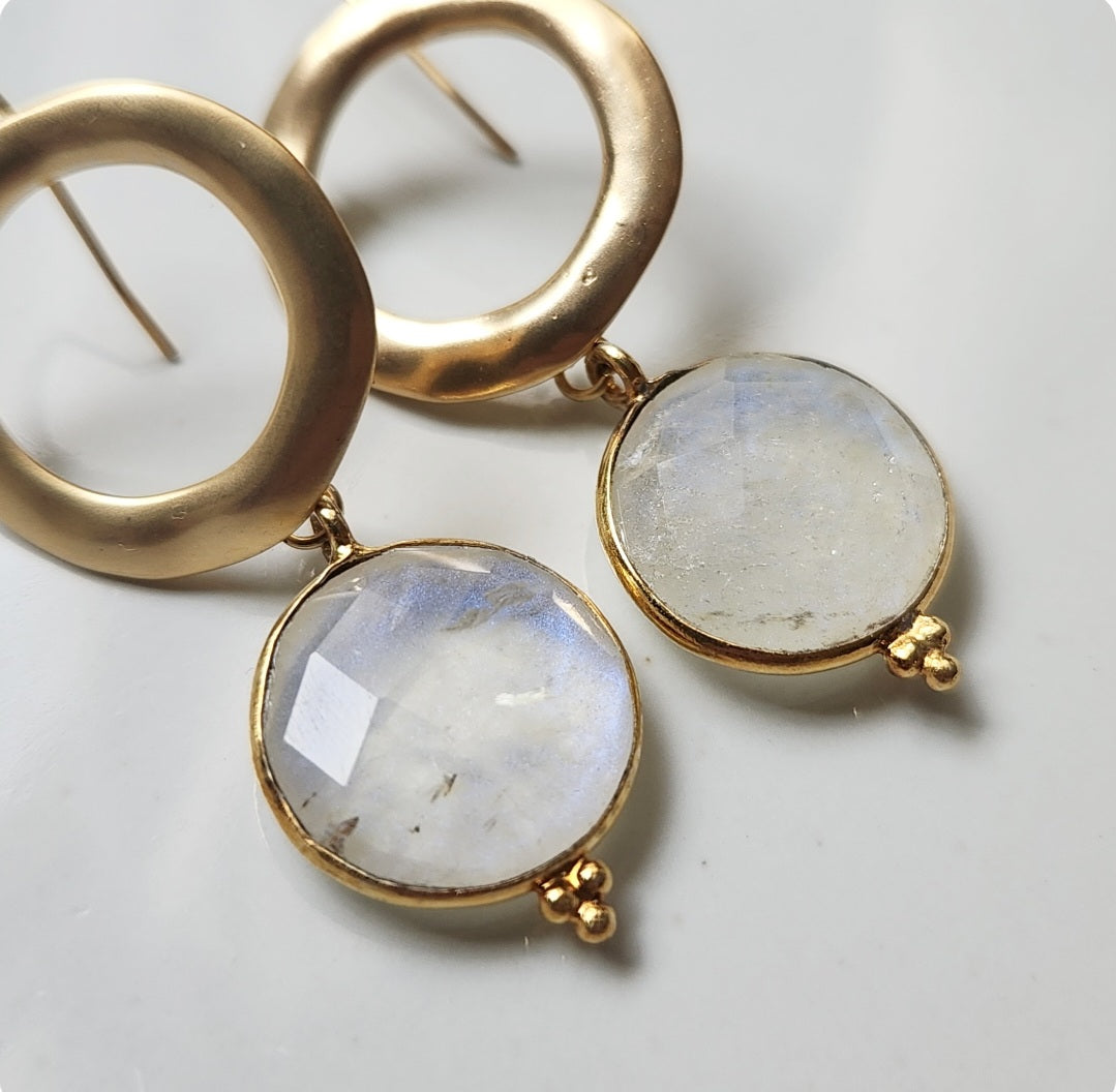 Moonstone Medallion Dangle Earrings and Pendant Necklace