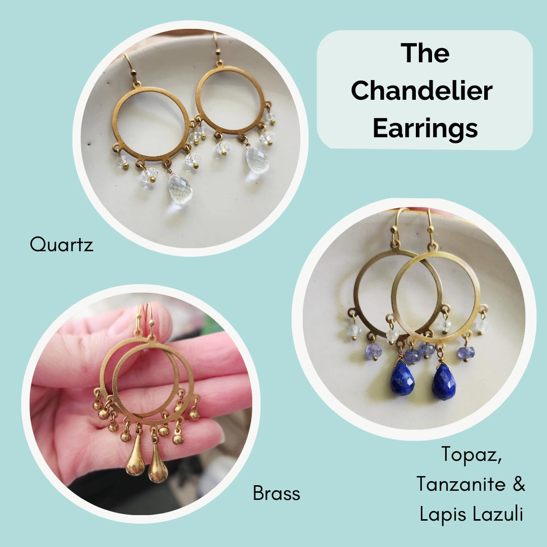 Gemstone and Brass Chandelier Bridal Statement Earrings