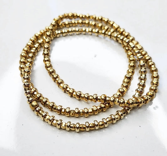 Stackable Textured Brass Beaded Stretch Bracelets