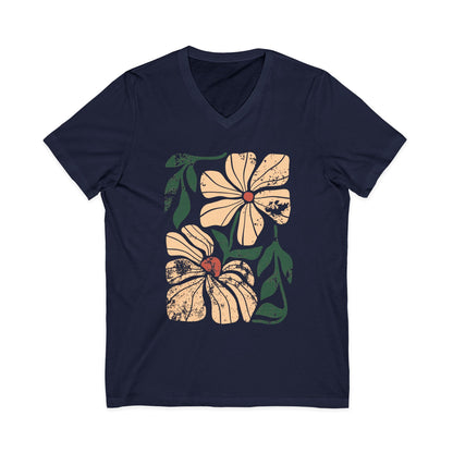 Summer Bloom Distressed Floral - Short Sleeve V Neck