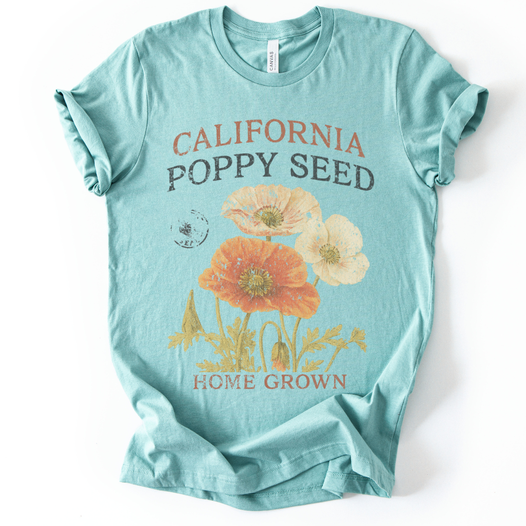 Poppy Seed, Faded Vintage Print - Bella Canvas Super Soft Fitted T Shirt