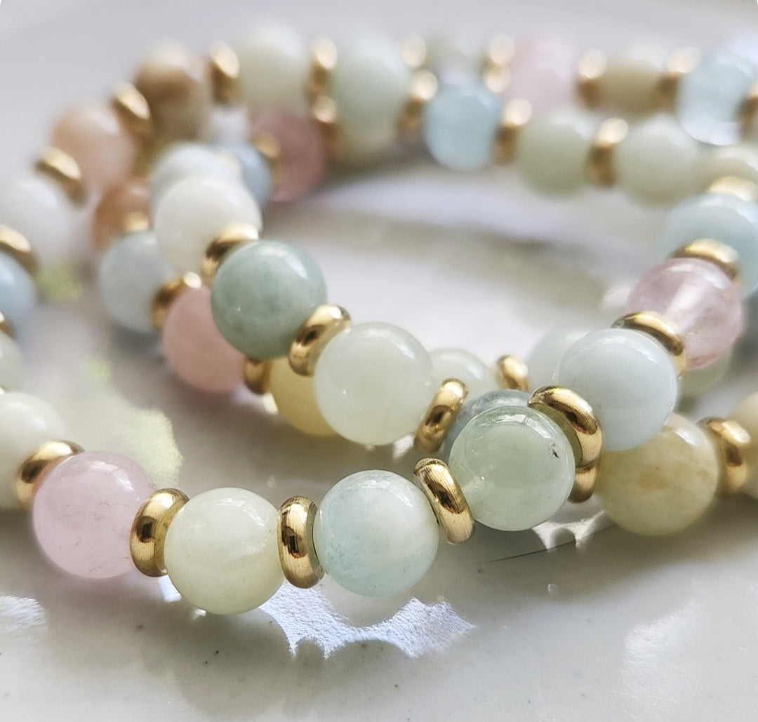 Morganite Beaded Stretch Bracelets For Easter and Spring