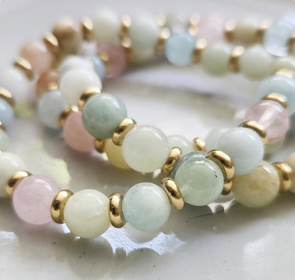 Morganite Beaded Stretch Bracelets For Easter and Spring
