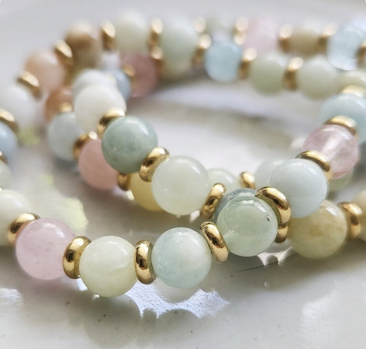 Morganite Beaded Stretch Bracelets For Easter and Spring