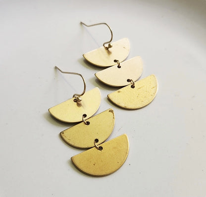 Brass Crescent Moon Phase and Lapis Lazuli Dangle Earrings