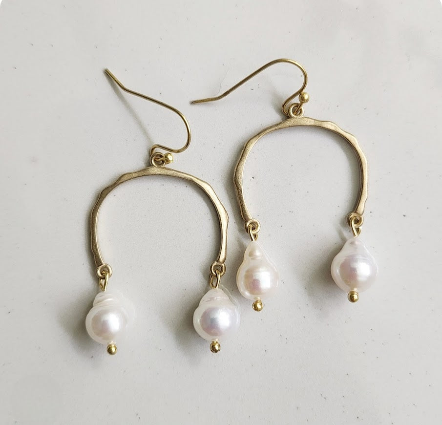 Coral Branches & Waves Freshwater Pearl Dangle Earrings