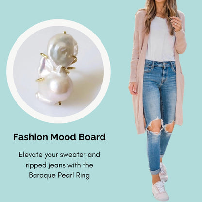 Baroque White Freshwater Pearl & Adjustable Brass Ring
