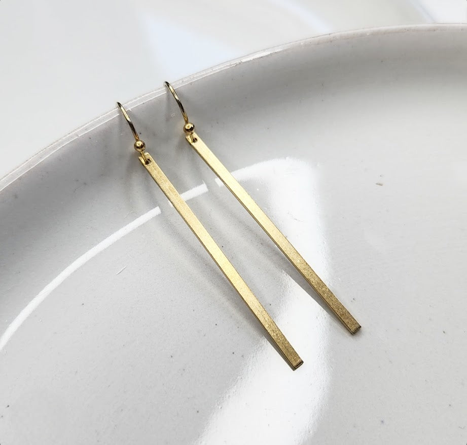 Lightweight Slim Brass Bar Dangle & Drop Earrings