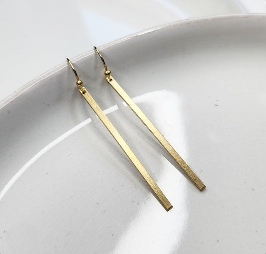 Lightweight Slim Brass Bar Dangle & Drop Earrings