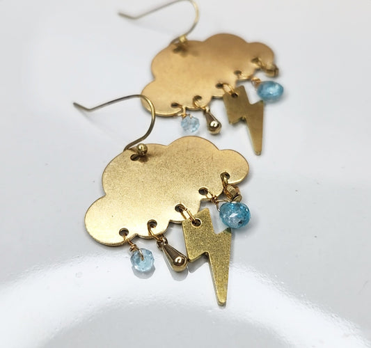 Rain Cloud and Gemstone Chandelier Earrings