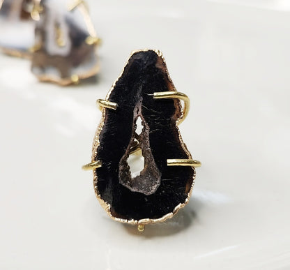 Gold Plated Geode/Agate Slice Solitaire Adjustable Rings